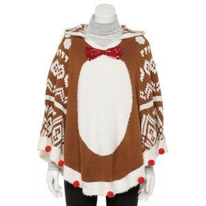 Ugly Christmas Sweater Reindeer Poncho NWT